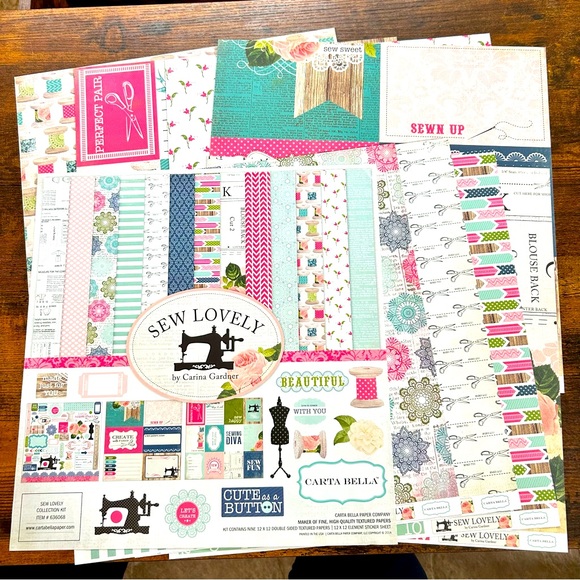 Carta Bella Other - Carta Bella Paper Co Sew Lovely by Carina Gardner 12x12 scrapbooking kit sewing